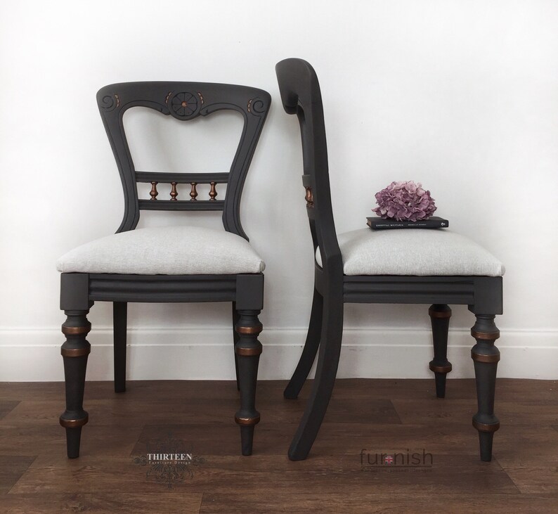 Dark Grey And Bronze Dining Chairs With Laura Ashley Silver Etsy