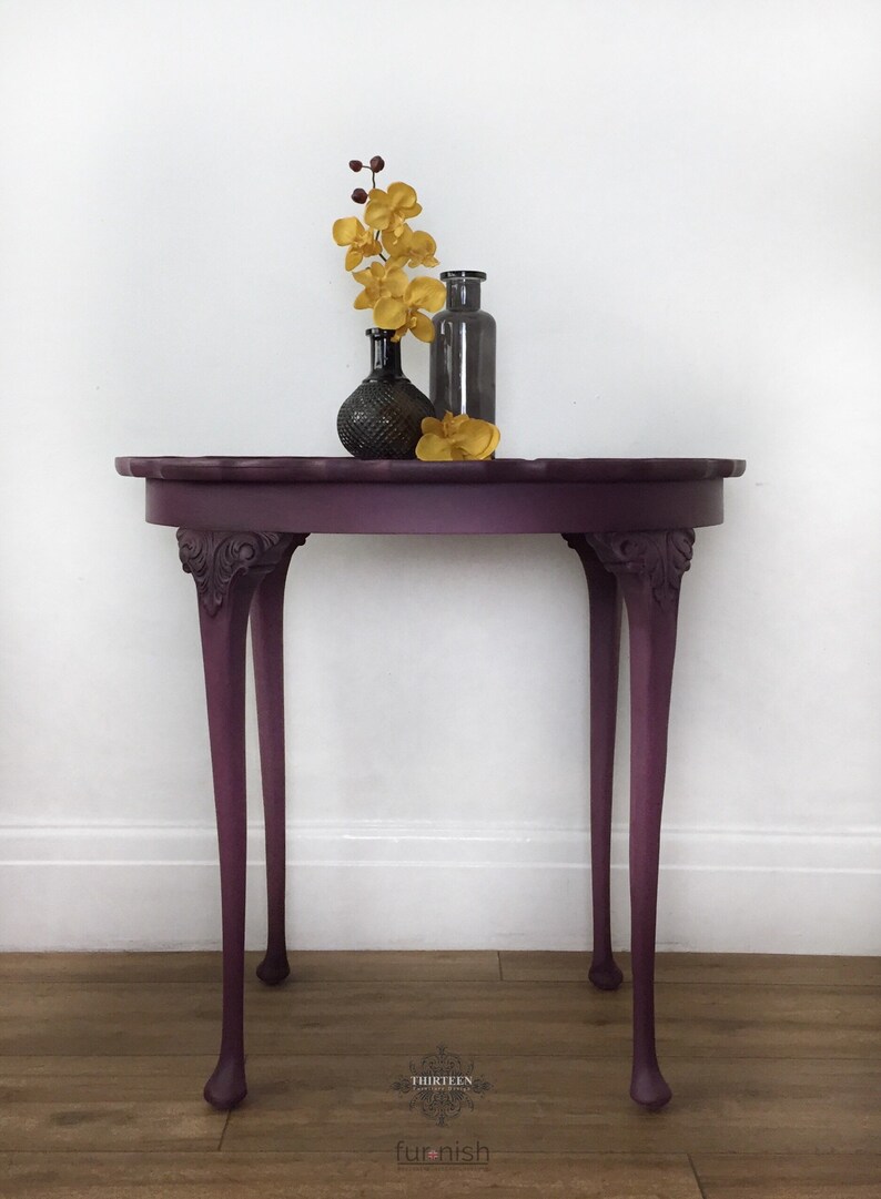 Tall Oval Side Table Painted In Purple With Black Wax Etsy