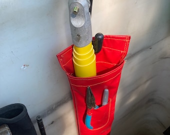 Lineman Bucket Bag, LONG Switch Stick Holder, Lineman Ariel Tool, red