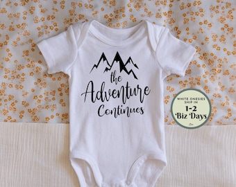 The Adventure Continues Pregnancy Announcement Onesie 2nd time parents or newly weds Baby Gift -Shower Bodysuit