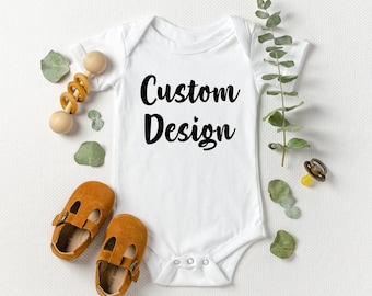 Custom Design Pregnancy Announcement Onesie -  Design a Baby Bodysuit Personalized Baby Shower Gift Gender Reveal Coming Soon Due Date