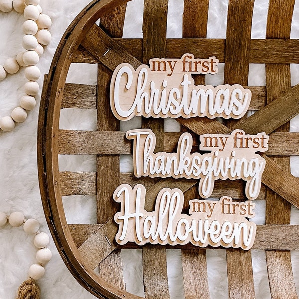 My First Holiday 3D Milestone Sign - Baby's 1st Halloween Keepsake - New Baby Milestone Sign - Seasonal Plaque - Xmas Card Marker Photo Prop