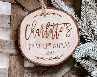 Rustic Custom Baby First Christmas Ornament - Custom Newborn Ornament - First Christmas baby Holidays Monogram Name