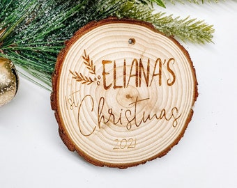 Rustic Custom Baby First Christmas Ornament - Custom Newborn Ornament - First Christmas baby Holidays Monogram Name