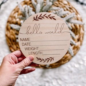 Disques en bois pour faire-part de naissance de bébé - carte étape - cadeau de douche - marqueur de carte en bois gravé à l'eau-forte, accessoire photo - vacances de Noël pour bébé