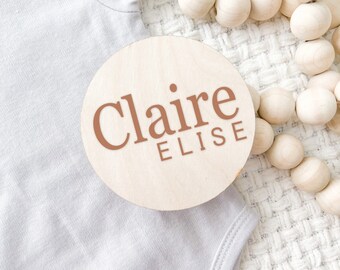 Baby Announcement - Wood Birth Stat Circle - Custom Baby Name Sign - Shower Gift - Engraved Plaque - Milestone Disc Photo Prop - A1