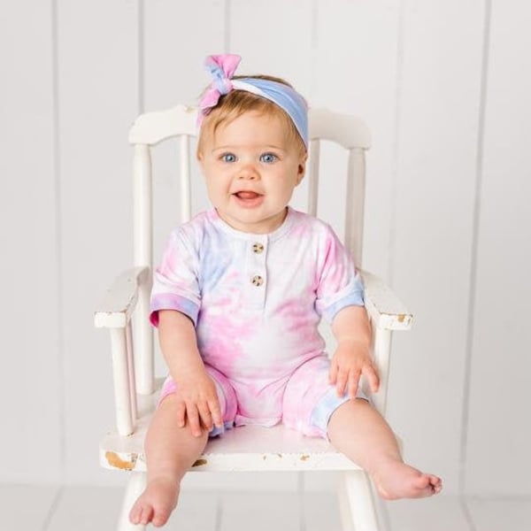 Short Sleeve Tie Dye Romper - Perfect Newborn Shower Gift - Pink and Blue - Soft Neutral Organic Cotton