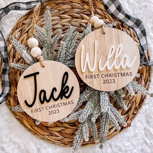 3D Customized Baby&#39;s 1st Christmas Ornament - Baby Christmas Ornament - Personalized Baby Keepsake - Beaded Round Xmas Ornament -Shower Gift