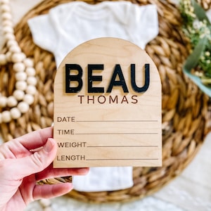 Panneau d'hôpital en bois personnalisé faire-part de naissance moderne - cercle de statistiques de naissance nouveau-né - carte jalon - panneau Hello World - accessoire photo 3D en bois