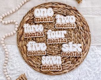 Baby Milestone Markers - 3D Monthly Plaque - Wood Age Signs - Newborn Shower Gift -Engraved Wooden Photo Prop -  Babys First Year