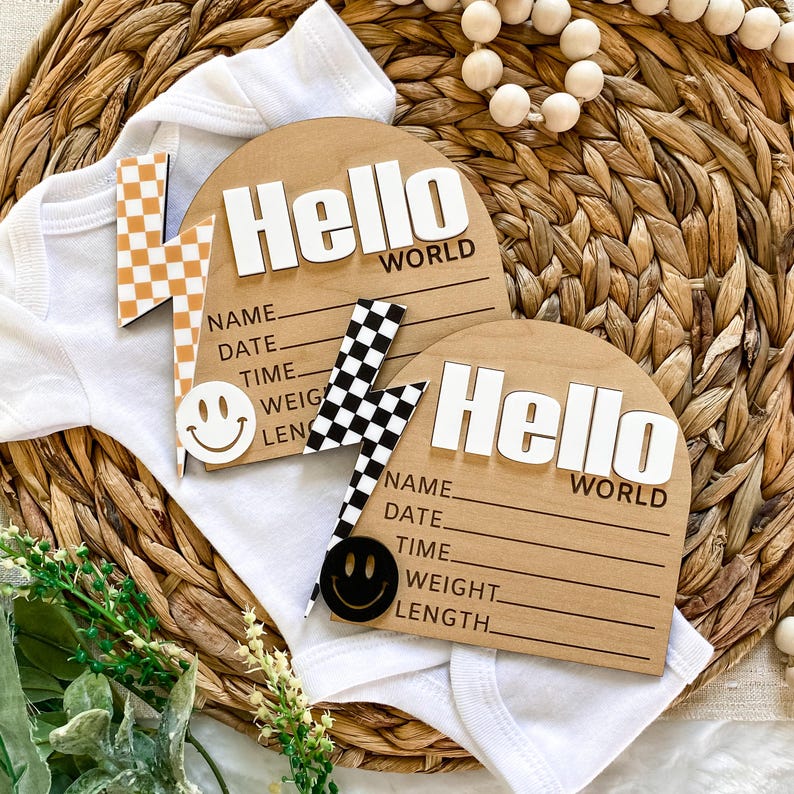 Checkered Baby Girl Milestone Sign - Custom Hospital Birth Stat Sign ...