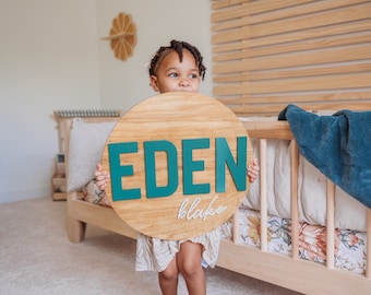 3D Nursery Name Sign - Baby Name Round - Door Hanger - Newborn Photo Prop - Nursery Wall Art - Baby Shower Gift - Birth Announcement Plaque
