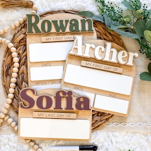 Custom First & Last Day of School Sign - Interchangeable Names -  Reusable Dry Erase Acrylic Wood Multi Kid Board -  Back to School Sign