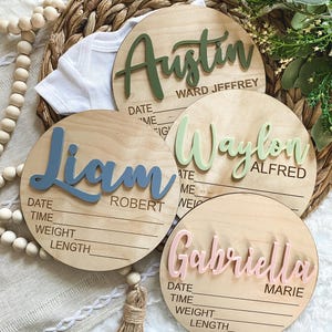 Nom personnalisé cercle - carte étape - panneau d'hôpital - stat de naissance - faire-part de naissance - accessoire photo en bois gravé - plaque 3D