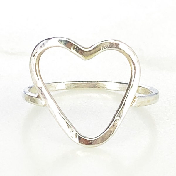 Open Heart Ring/ Heart Shaped Ring/ Sterling Silver Ring/ Simple Stacking Ring/ Handcrafted Ring/ Symbol Ring