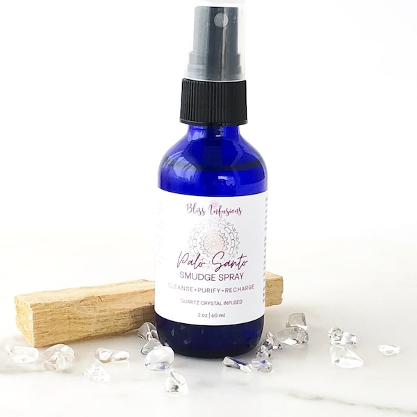 PALO SANTO Smudge Cleansing Spray / Energy Cleansing & Protection Spray / Crystal Infused Aromatherapy Room Spray