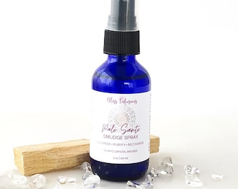 PALO SANTO Smudge Cleansing Spray / Energy Cleansing & Protection Spray / Crystal Infused Aromatherapy Room Spray