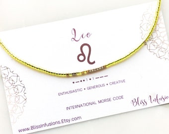 LEO Morse Code Bracelet | Morse Code Jewelry | Zodiac Bracelet | Secret Message | Friendship Bracelet | Leo Gifts