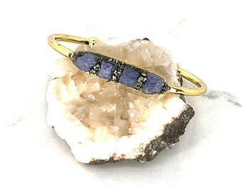 Raw Tanzanite Crystal Cuff Bracelet, December Birthstone, Tanzanite Bracelet, Energy Infused Jewelry, Empath Protection, December Gift
