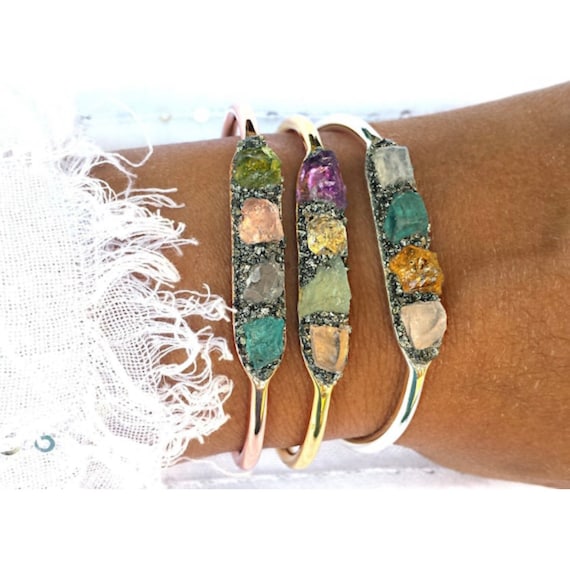 Custom Family Birthstone Cuff Bracelet, Personalized Crystal Jewelry
