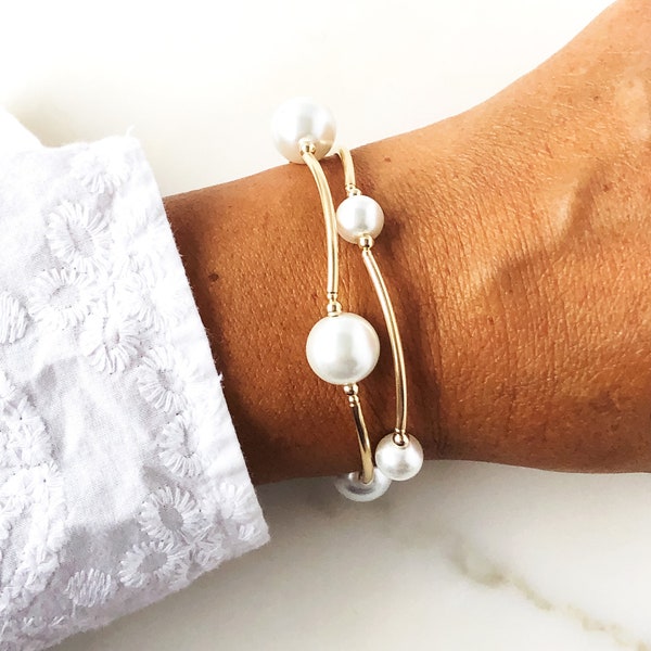 14K GOLD FILLED WHITE Pearl Gratitude Bracelets, Faith Bracelet, Count Your Blessings, Handmade Inspirational Gift