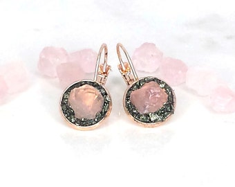 ROSE QUARTZ Dangle Earrings, Raw Stone Earrings, Energy Infused Jewelry, Raw Crystal Earrings, Rose Quartz Heart Chakra