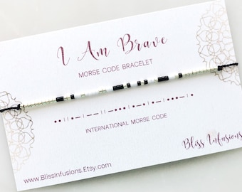 I AM BRAVE Morse Code Bracelet | Morse Code Jewelry | Dainty Stacking Bracelet | I Am Jewelry | Friendship Bracelet | Friendship Gift