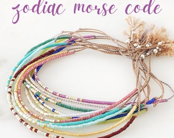 Bracelet Code Morse ZODIAQUE | Bijoux Morse personnalisés | Bijoux du zodiaque | Bracelet empilable | Bracelet de l'amitié | Cadeau du zodiaque