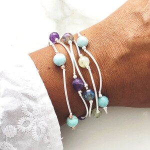 GEMSTONE GRATITUDE BRACELETS, Solid Sterling Silver, Count Your Blessings, Inspirational Handmade Gift