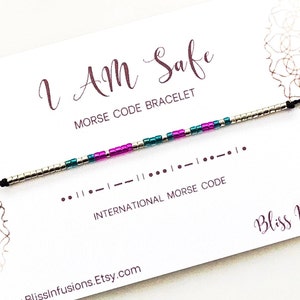 I AM SAFE Morse Code Bracelet | Morse Code Jewelry | Dainty Stacking Bracelet | I Am Jewelry | Friendship Bracelet | Friendship Gift