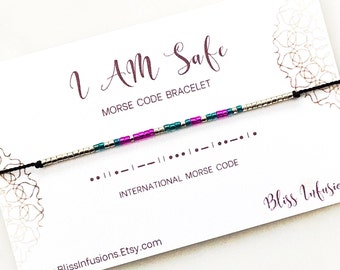 I AM SAFE Morse Code Bracelet | Morse Code Jewelry | Dainty Stacking Bracelet | I Am Jewelry | Friendship Bracelet | Friendship Gift