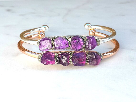Birthstone for February Amethyst Pyrite Cuff.