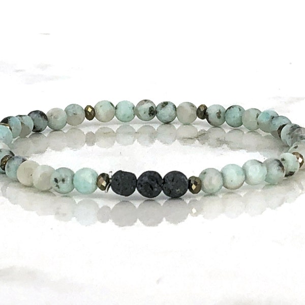 Dainty Stress Relief Bracelet / Kiwi Jasper Diffuser Bracelet / Essential Oil Bracelet / Lava Stone Bracelet / Diffuser Jewelry