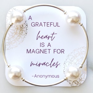 WHITE CRYSTAL PEARL Gratitude Bracelet With Sterling Silver, Faith Bracelet, Count Your Blessings, Inspirational Gift