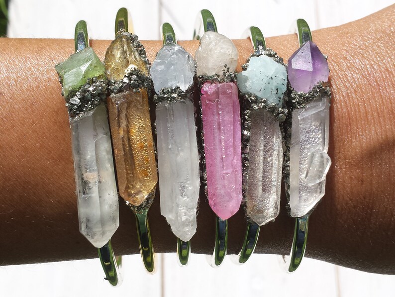 Personalized Jewelry Custom Gemstone Crystal Cuff Bracelet Healing Bracelet Boho Bracelets Raw Crystal Jewelry Gift For Her Gift
