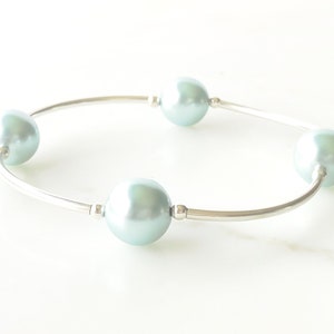 AQUA CRYSTAL PEARL Gratitude Bracelet with Sterling Silver, Faith Bracelet, Count Your Blessings, Handmade Inspirational Gift