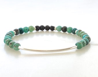 CHRYSOCOLLA Gemstone Diffuser Bracelet/ Essential Oil Bracelet/ Lava Stone Bracelet/ Calming Protection Bracelet