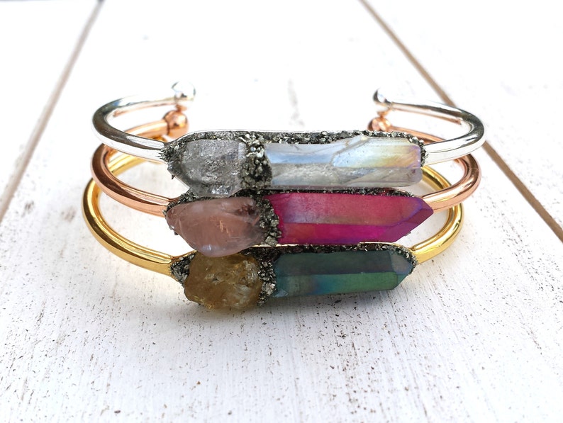 Personalized Jewelry Custom Gemstone Crystal Cuff Bracelet Healing Bracelet Boho Bracelets Raw Crystal Jewelry Gift For Her Gift