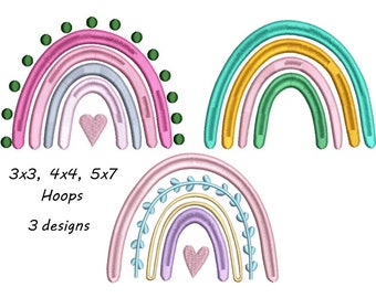 BOHO Rainbow Embroidery Design - diseño adicional incluido - 3 diseños descarga instantánea