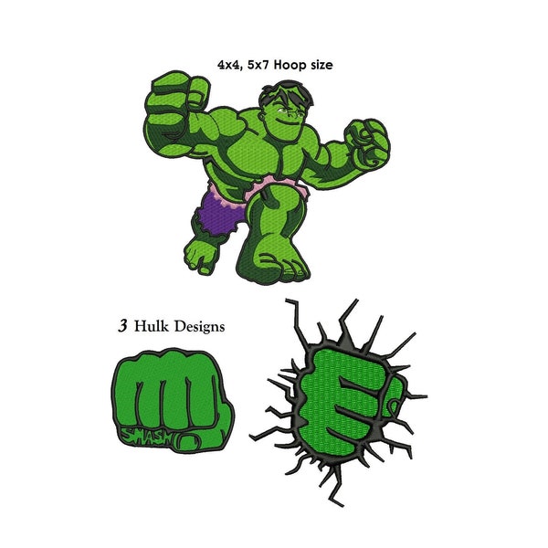 Hulk Embroidery Design - 3 diseños Descarga instantánea - The Green Hulk