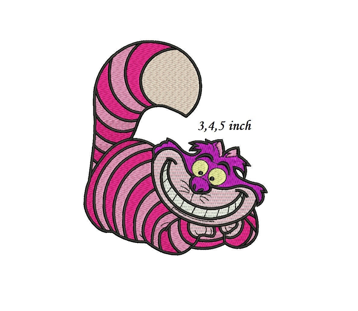 Stickdateien Grinsekatze Cheshire Cat Embroidery Alice Katze Applikationen  Lächeln, Mund Wonderland, Wunderland Applique 