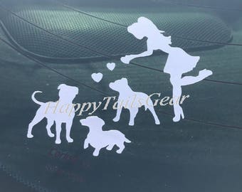 Doggie Mom Giving Love to Dog Vinyl Decal Window Car Sticker -or- Iron-on for T-shirt Tote Bag Hat Pillow