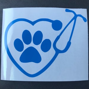 Veterinary Stethoscope Heart Dog Paw Print Tech Doctor Vinyl Car Decal Window Car Sticker image 1