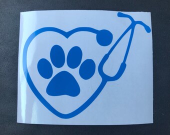 Veterinary Stethoscope Heart Dog Paw Print Tech Doctor Vinyl Car Decal Window Car Sticker