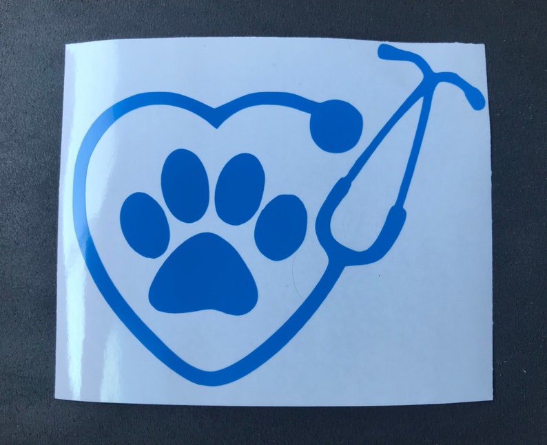 Veterinary Stethoscope Heart Dog Paw Print Tech Doctor Vinyl Car Decal Window Car Sticker image 1