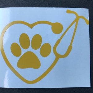 Veterinary Stethoscope Heart Dog Paw Print Tech Doctor Vinyl Car Decal Window Car Sticker image 2