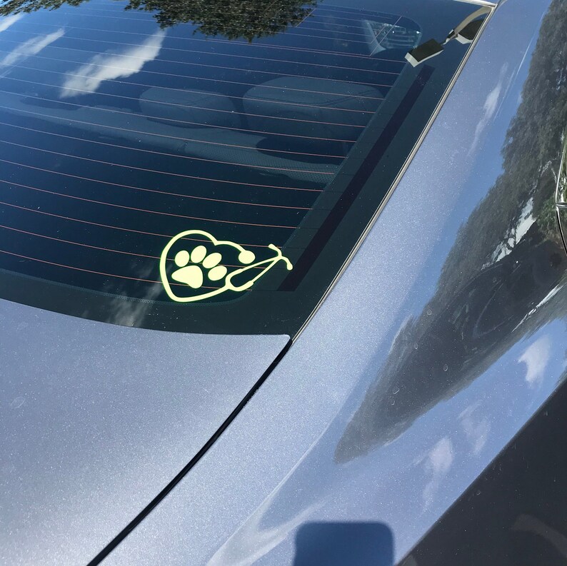 Veterinary Stethoscope Heart Dog Paw Print Tech Doctor Vinyl Car Decal Window Car Sticker image 3