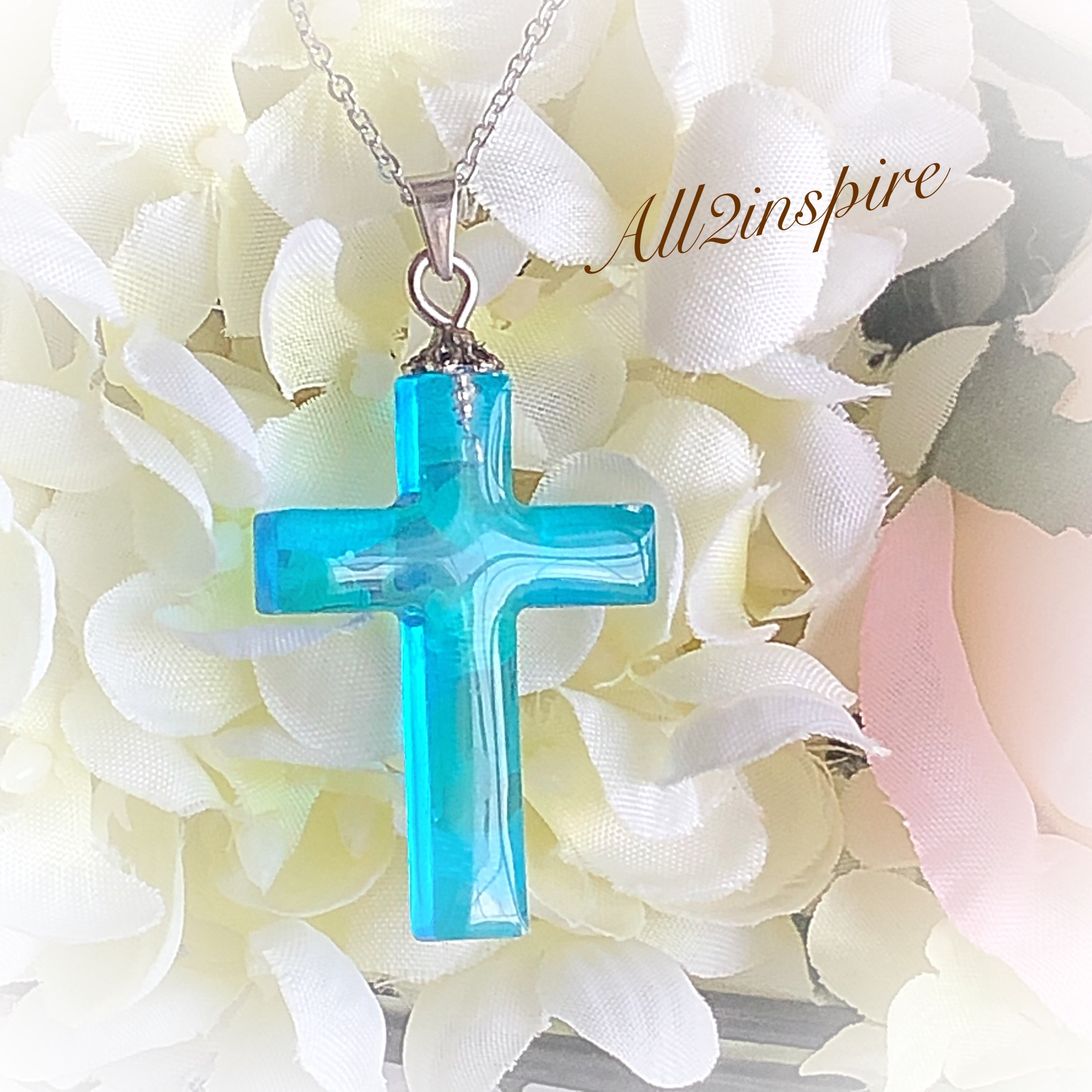 Blue Resin Cross Necklace Jewelry OOAK Handmade resin art Etsy