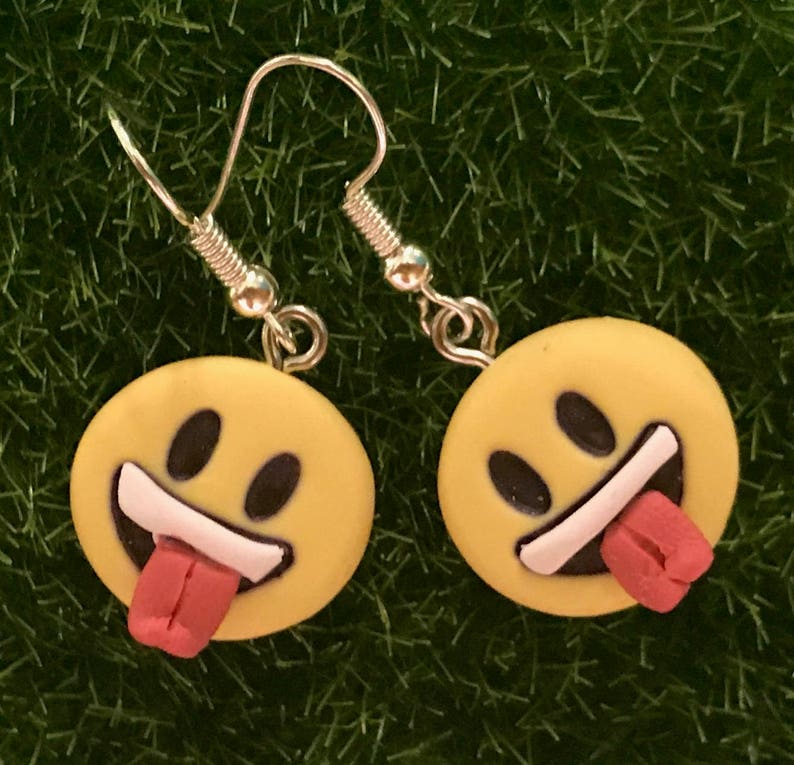 OOAK sculpted Raspberry Spitting Tongue Smile Emoji Earrings Etsy