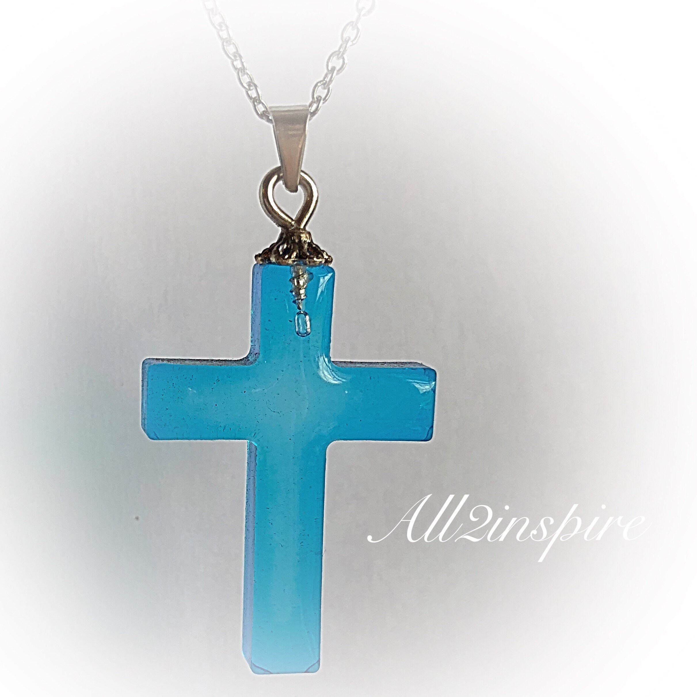 Blue Resin Cross Necklace Jewelry OOAK Handmade resin art Etsy